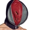 Zado Leather Fashion Dubbel Leder Zwart & Rood Bondagemasker met Rits Voor De Ultieme Leer Fetisj Ervaring.