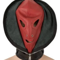 Zado Leather Fashion Dubbel Leder Zwart & Rood Bondagemasker met Rits Voor De Ultieme Leer Fetisj Ervaring. -C&B Toys Verkoopwinkel 20202113001 nor b 1