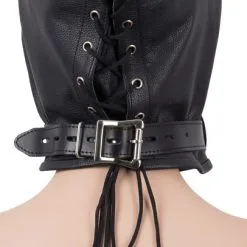 Zado Leather Fashion Dubbel Leder Zwart & Rood Bondagemasker met Rits Voor De Ultieme Leer Fetisj Ervaring. -C&B Toys Verkoopwinkel 20202113001 nor f 1