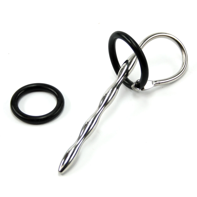 MAE-Toys Stainless Steel Urethral Stretching Penis Plug With Black Silicone Head Ring 3 MAE-Toys Stainless Steel Urethral Stretching Penis Plug With Black Silicone Head Ring