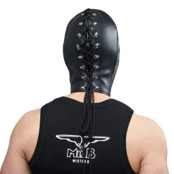 Mister B Leather Double Faced Hood -C&B Toys Verkoopwinkel misterB double leather laced hood