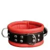 Saxos BDSM Toys Luxury Black-Red Padded Leather Collar - 2.6 Inch Width By Saxos