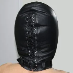 Saxos BDSM Toys Zwart Leder Isolatie Masker Voor De Echte Leer-bondage Liefhebber Van Saxos -C&B Toys Verkoopwinkel os 0346 leather isolation mask 16567 1